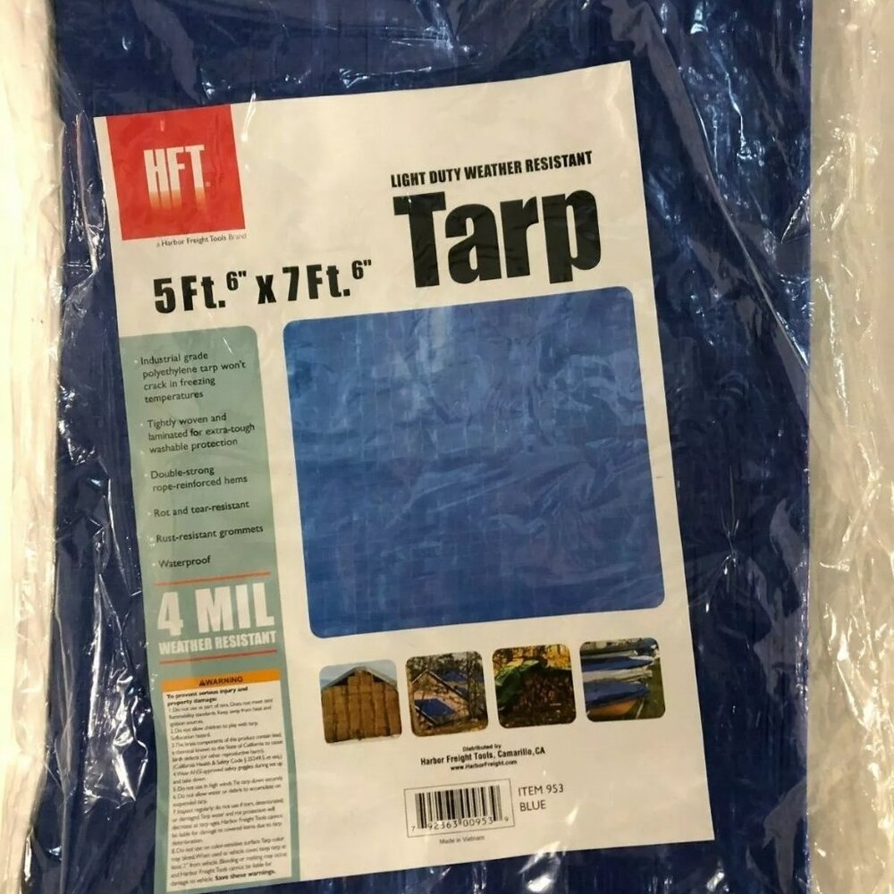 Light Duty Weather Resistant Blue Tarp Waterproof, 5.5 ft x 7.5 ft, NEW